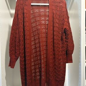 LC Lauren Conrad Rusty Orange Open Knit Cardigan